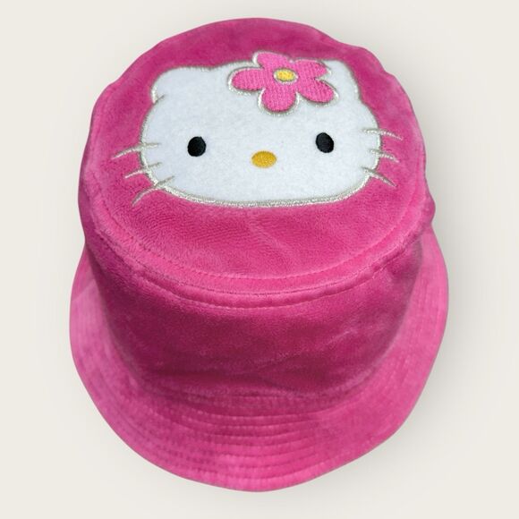 Y2k Velour Hello Kitty Bucket Hat Hot Pink 2000 Vintage Cutesy Rockabilly Funky - Picture 1 of 9